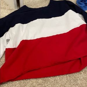 Blue white and red longsleeve shirt